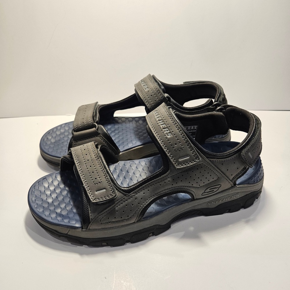 Skechers Relaxed Fit Tresmen Garo‎ Luxe Foam Sandals Mens 10 Charcoal Gray Blue